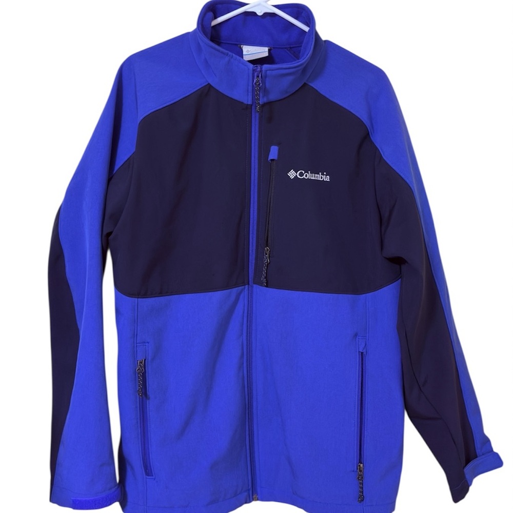 Columbia Blue Ascender Softshell Jacket Fleece Lined Full Zip Outdoor Men L